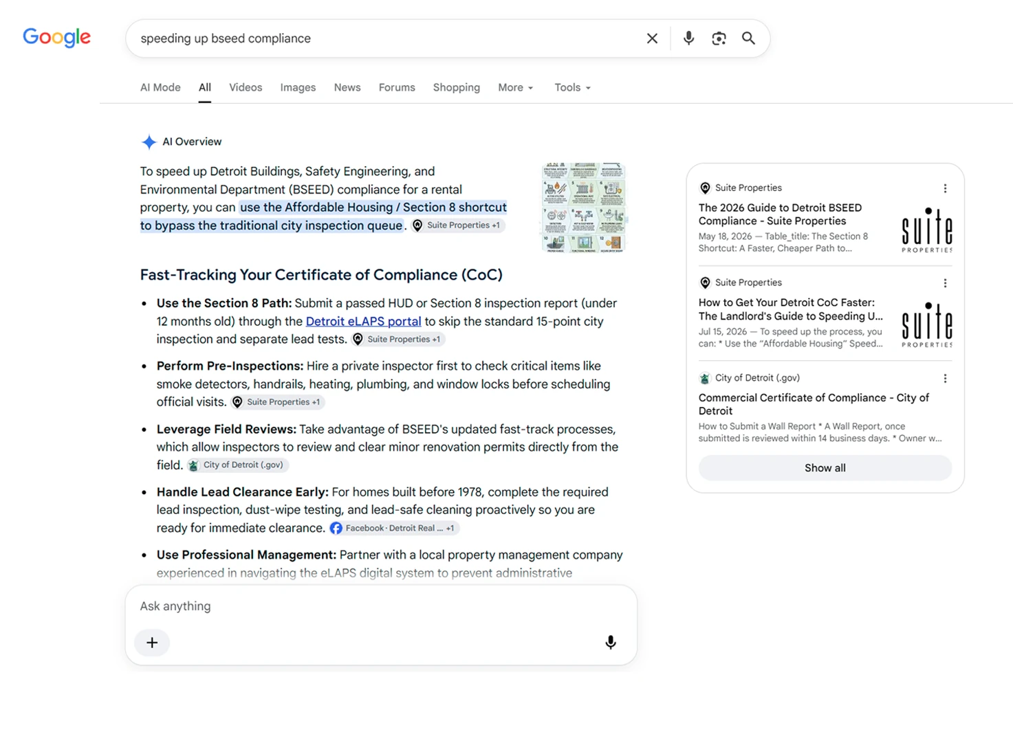 A Google AI Overview citing a client site as a source